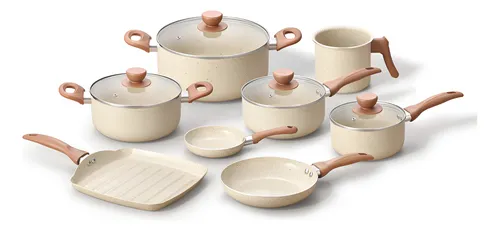 Jogo Com 8 Panelas Antiaderentes De Ceramica Bege - Oikos