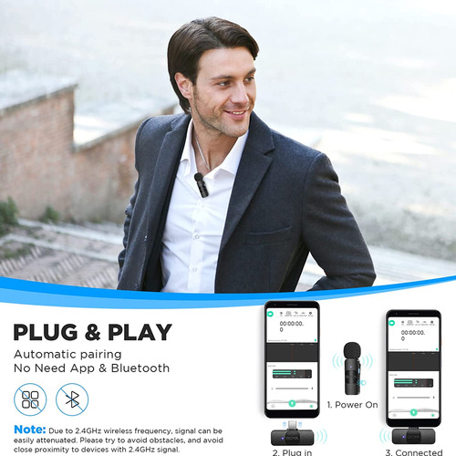 Sistema De Microfone Sem Fio Boya By-v10 Lapela Usb C 2.4ghz