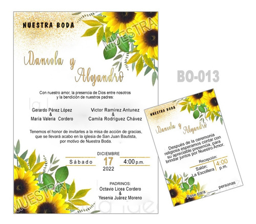 50 Invitaciones Para Boda, Matrimonio, Floral Tam. 5x7 Pulg