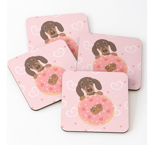 Set Posavasos Love Chocolate Dachshund Salchicha Perro Y Don