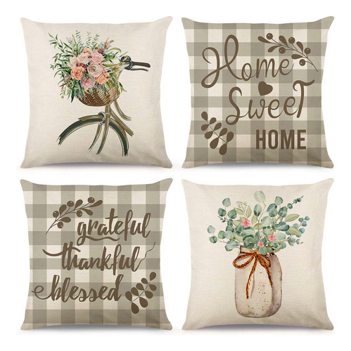 Hel Juego De 4 Fundas De Almohada De Primavera, 18 X 18,