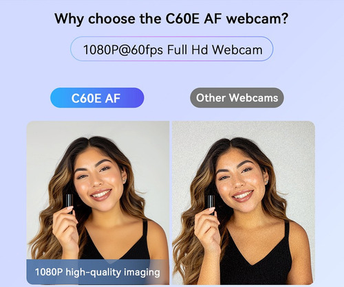 Webcam 1080p 60fps Full Hd Com Foco Automático E 2microfones