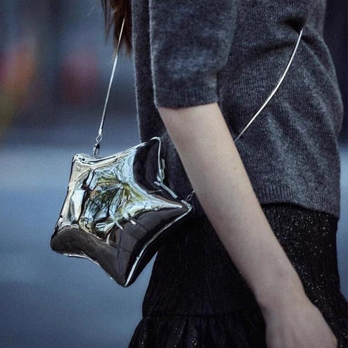 Bolsos De Cadena Metalizado Con Estrella De Cinco Puntas Plateado