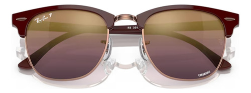 Lentes Sol Ray-ban Clubmaster Metal Bordeaux Polarizado + Lente Espejado Rojizo Armazón Bordeaux - Rose Gold Diseño 9253g9