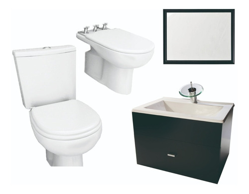 Juego Completo Baño Inodoro Vanitory 60cm Cascada Espejo