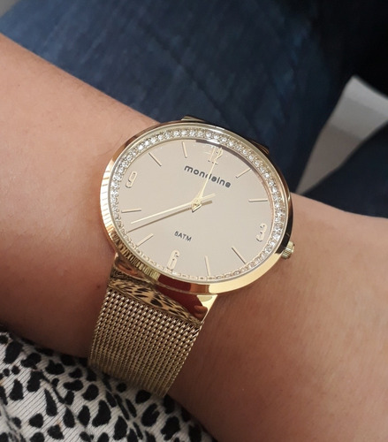 Relógio Mondaine Feminino Espelhado Dourado 76746lpmvde1