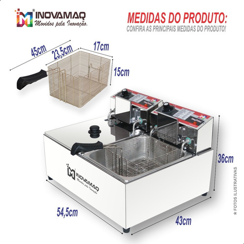 Imagem 4 de 6 de Fritadeira Elétrica Prof 2 Cubas 15l - 127v 5000w - Inovamaq