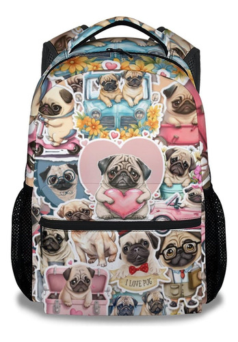 Gihswe Mochila Escolar Pug Niñas Y Niños, 16 Mochilas Rosas