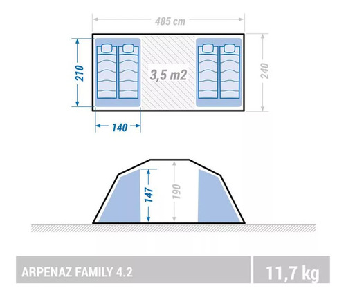 Barraca De Camping Com Bolsa Quechua Arpenaz 4.2 Teto Duplo