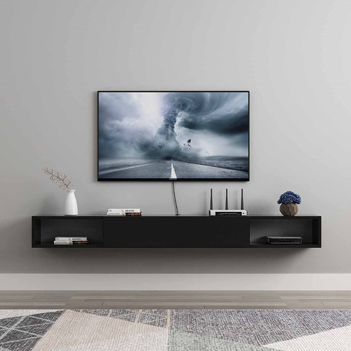 Repisa Flotante Mesa Tv Moderna Negra Minimalista 120cms