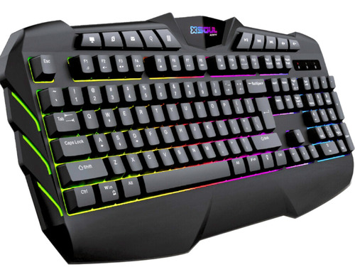 Teclado gamer Soul XK700 QWERTY inglés color negro con luz RGB USB