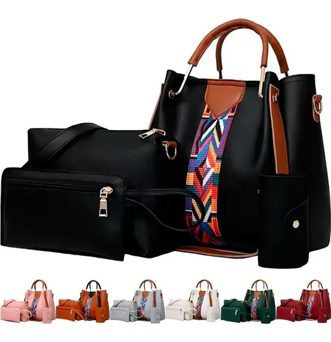 Set 4 Bolsas Mujer Cosmetiquera Bandolera Cartera Hombro Cuotas