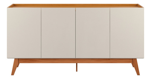 Aparador Buffet Decorativo Mallorca Moderno 4 Portas Off White Com Nature - Minha Loja De Móveis