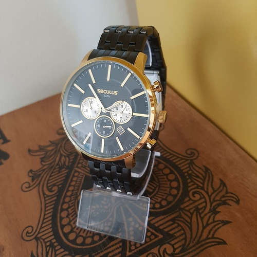 Relógio Seculus Cronógrafo Preto/dourado Masculino