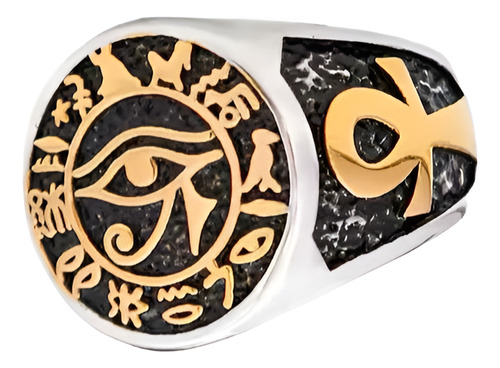 Anillo Ojo Horus/cruz Ankh Titanium Protección Brujeria