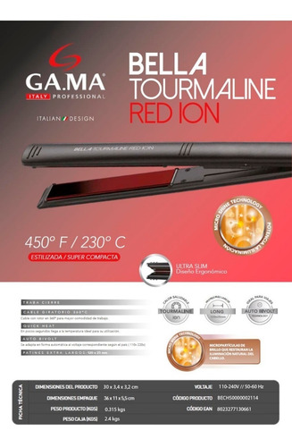 Imagen 2 de 5 de Planchita De Pelo Gama Elegance Bella Tourmaline Ion 230°c