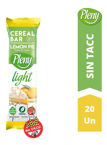 Barras De Cereal Pleny Light Lemon Pie X 20 U. - Sin Tacc