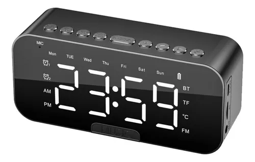 Reloj Despertador Digital C/bocina/bluetooth/radio Fm, Negro