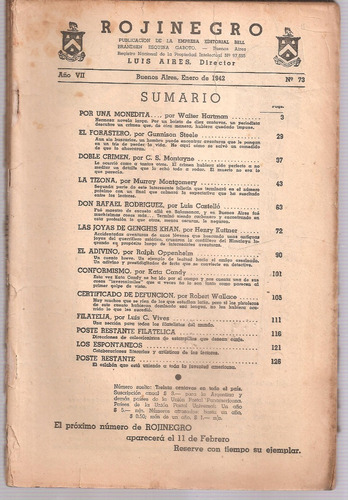 Revista Rojinegro Nº 73 Enero 1942 - Sin Tapas