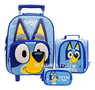 Pack Maleta Bluey Carita Nido Lonchera Y Cartuchera