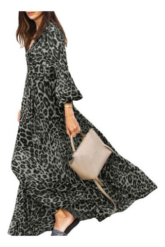 Vestido Camisero Elegante Mujer Con Estampado De Leopardo