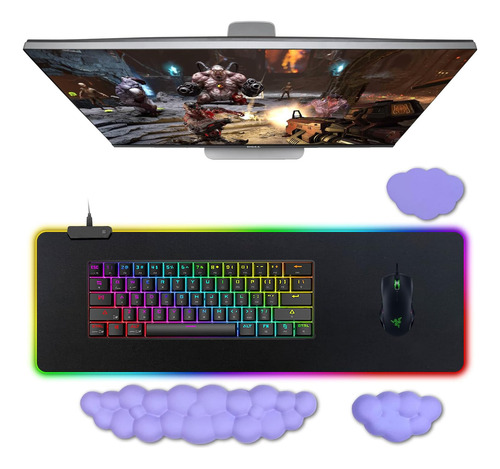 Alfombrilla De Mouse Grande Para Juegos Led Con Reposamuñeca