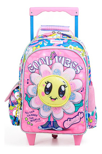 Chimola Mochila Con Carro Flower 14 Pulgadas Bt83 Color Rosa