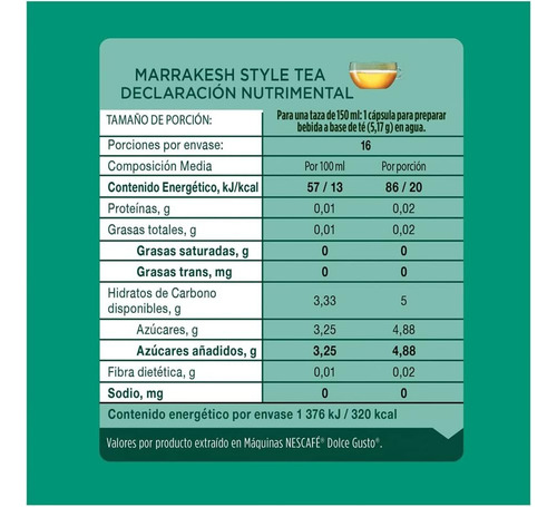 Cápsulas Té Verde Nescafé Dolce Gusto Marrakesh Style 16 Cap