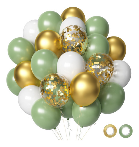 Sage Green Gold White Party Globos, 50 Piezas Sage Green And