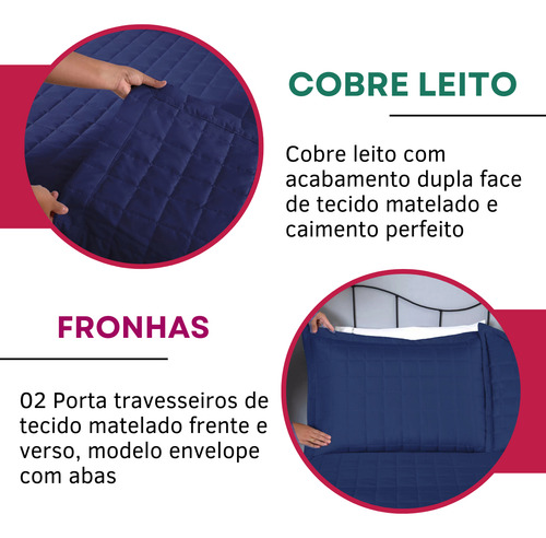 Cobre Leito Colcha Matelado Casal Padrão 3 Peças Dupla Face Macio Hotel 400 Fios Premium Azul Marinho