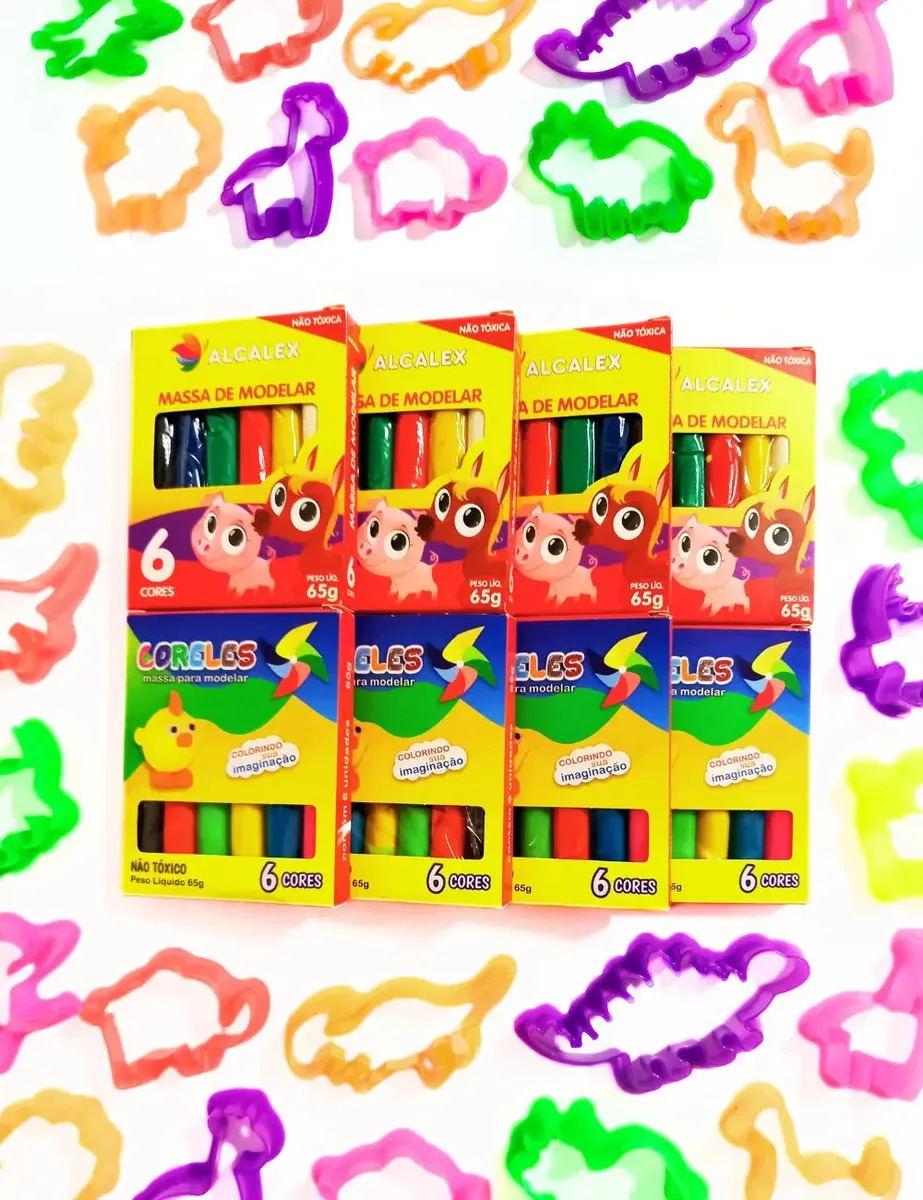 25 Cxs Massinha Modelar + 50 Forminha Cortador Lembrançinha Multicolor