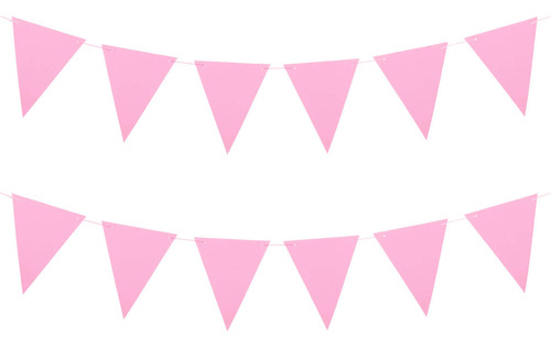 Banderines Triangulares Lisos Decorar Fiesta 19cm Mylin 12p Color Rosa
