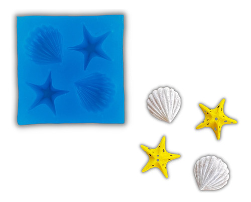 Molde De Silicona Estrellas Y Conchas De Mar, Ideal Fondant