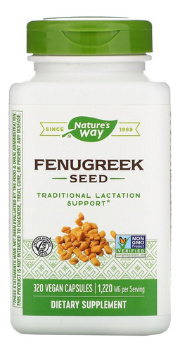 Fenogreco 320 Caps Fenugreek Organico Natures Way 1220mg Ser Sabor Natural