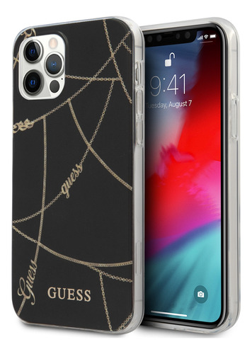 Funda Case Guess Cadena Dorada Negro Para iPhone 12 Pro Max