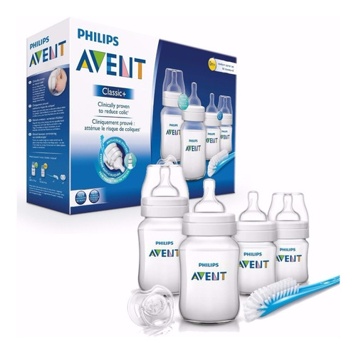Set De Regalo Kit Avent Classic+ 4 Teteros Cepillo Chupo 0+