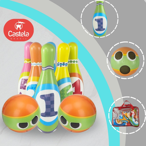 Brinquedo Boliche Educativo Infantil 6 Pinos 2 Bolas Castela