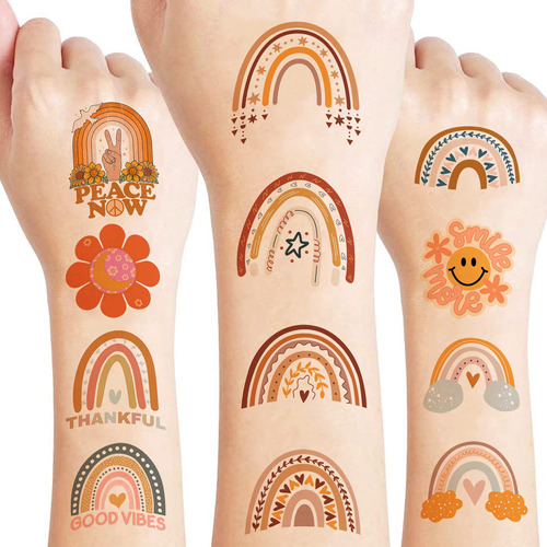 8 Hoja 96 Pieza Tatuaje Temporal Bohemio Arcoiris Para Niño