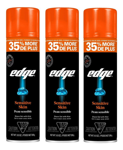 Gel Para Afeitar Edge Sensitive Skin 3 Pack 269g