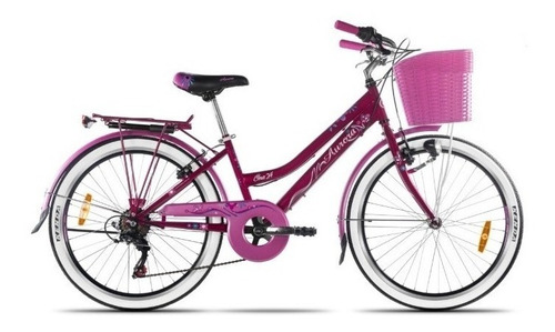 Bicicleta infantil Aurora Juveniles Ona R24 6v frenos v-brakes cambio Shimano Tourney TZ500 color fucsia con pie de apoyo  