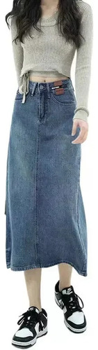 Od Falda Midi De Mezclilla De Cintura Alta En A For Mujer,