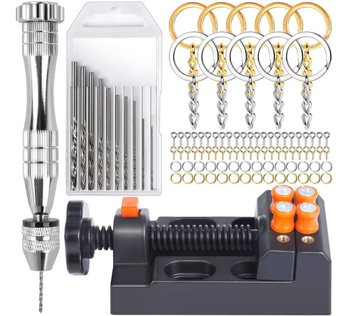 Taladro De Mano De Acero + Prensa Y 210 Piezas Para Llavero