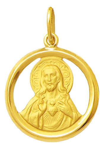 Medalha 5 Cm Coraçao De Jesus Ouro 18k Pingente