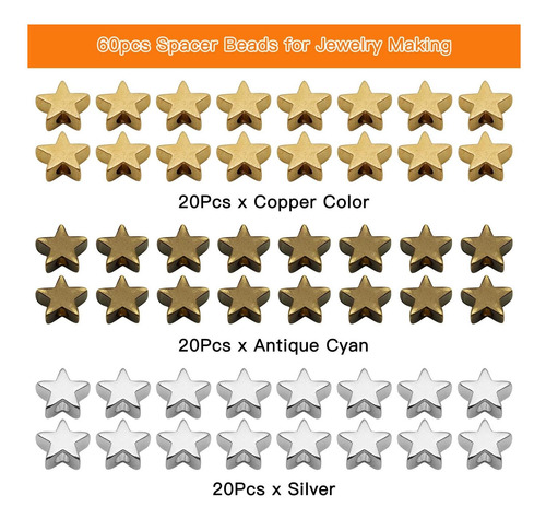 Cuentas Espaciador Estrella De 60pcs Para Joyas, Cuentas De