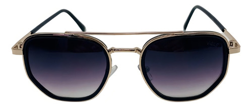 Óculos De Sol Feminino Hexagonal Dourado Com Preto Viale