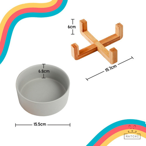 Plato Para Perros Y Gatos De Cerámica Con Base De Bambú Color Blanco