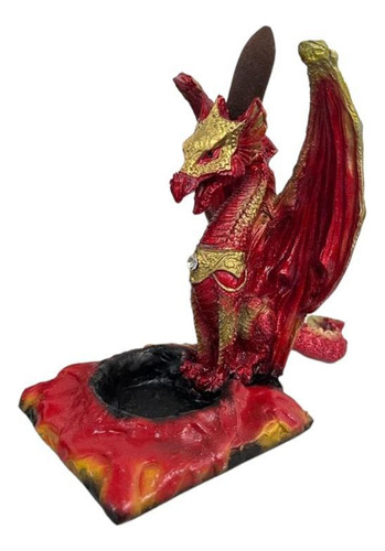 Incensário Cascata Dragão Vermelho 16 X 15 Cm Resina