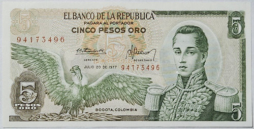 Billete 5 Pesos 20/jul/1977 Colombia Unc