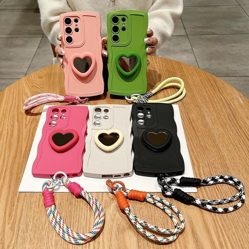 Funda De Espejo Corazon Con Tira Para Samsung Varios Colores Beige A54