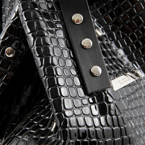 Imagen 4 de 5 de Tote Bag Chico Cartera Chica Croco Charol Negro - Houston